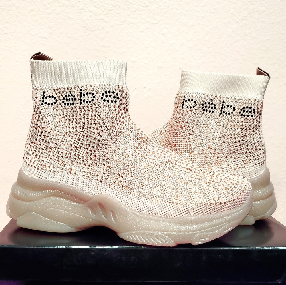 *NWB* BEBE MYLA BLUSH Glitters Slip-On Wedge Platform Sneakers - Size 7.5M